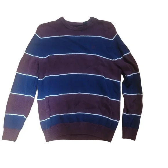 CHAPS Mens Striped Sweater Burgundy Navy White Long Sleeve Crew Neck Knit Size L - Picture 4 of 4
